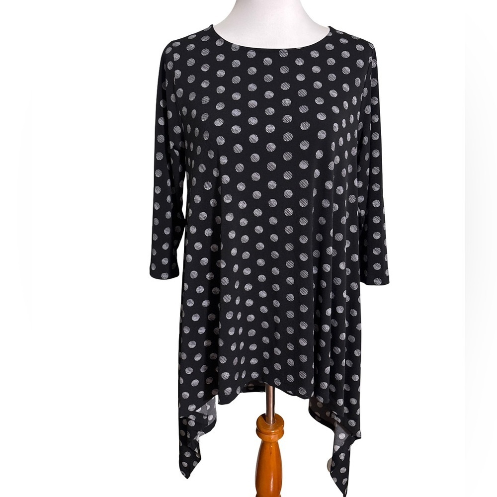 Chico's Black White Polka Dot Tunic Asymmetrical Size 1